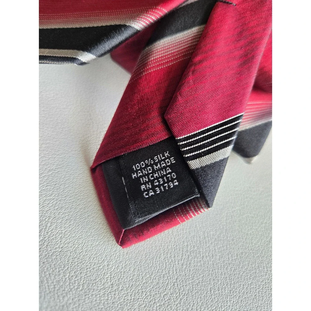 Alfani Red Black Striped Silk Necktie‎ Modern Satin Stripe Tie Formal Business